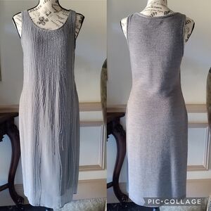 Vintage She By Sheri Bodell Light Grey Beaded Silk Wool Dress